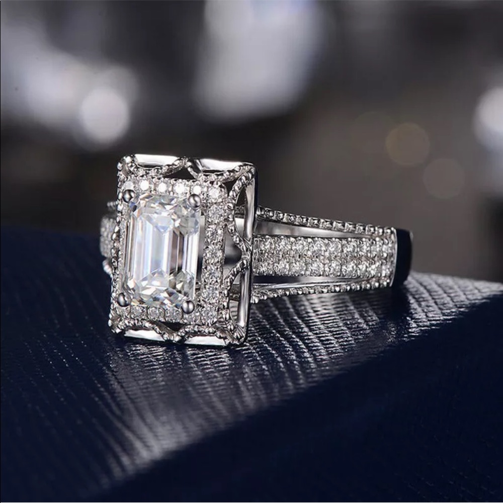 New S 925 white halo diamonds sparkly ring #89 - Picture 2 of 7